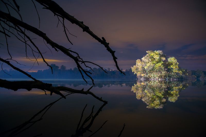озеро, ночь, небо, деревья, вода Озера Кубани. фото превью