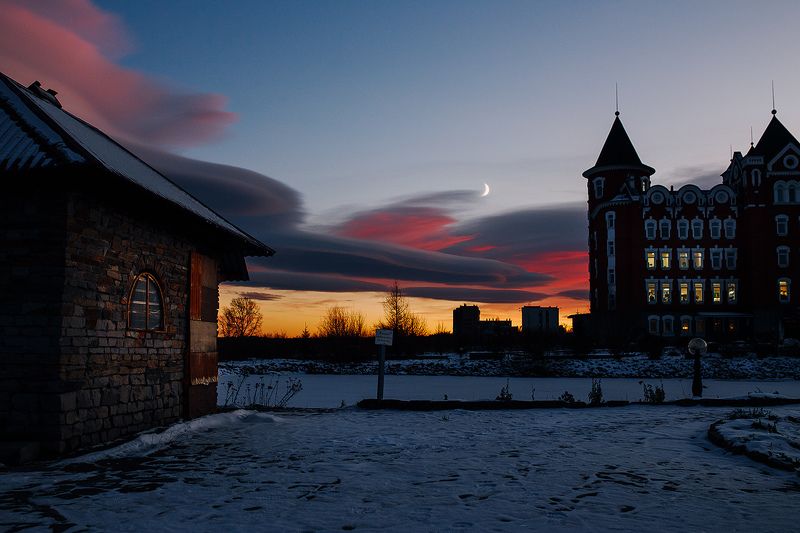 россия, урал, златоуст, вечер, небо, закат  фото превью