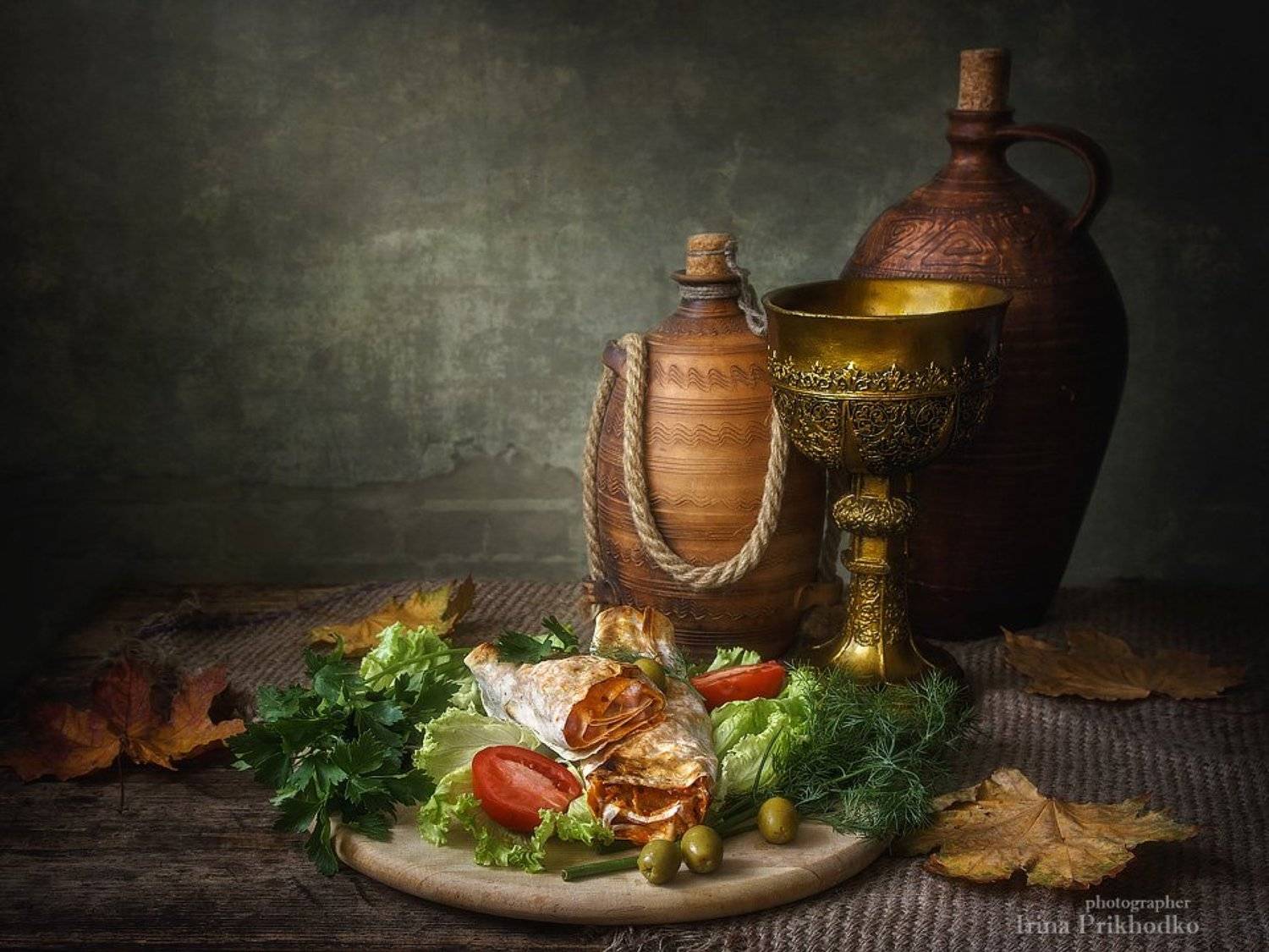 натюрморт, осень, еда, напитки, вино, лаваш, закуски, Ирина Приходько
