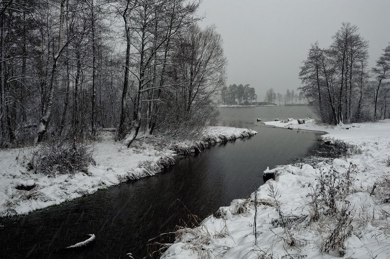 осень,ноябрь,предзимье,первоснежное,снег,озеро,берег Первоснежное фото превью