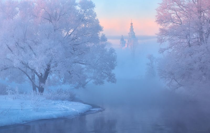 истра, новый иерусалим, рассвет, туман, иней, зима, река, монастырь Зимний мираж фото превью