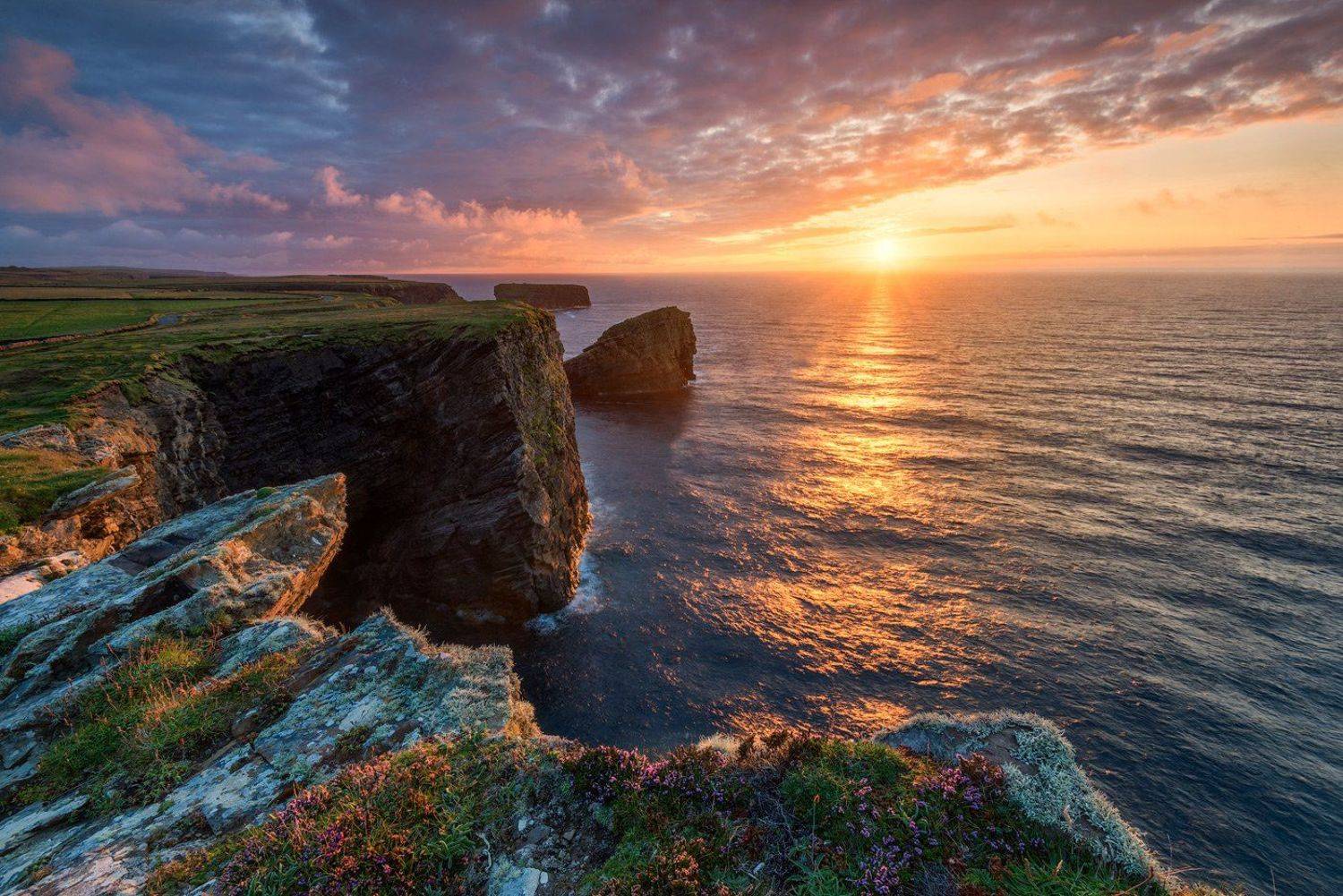 ireland, kilkee, clare, cliffs, sea, atlantic, ocean, sky, sunset, Grzegorz Kaczmarek