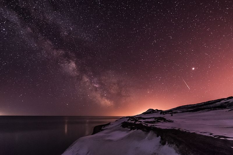 сахалин, ночь, зима, млечный путь На берегу далекого Сахалина фото превью