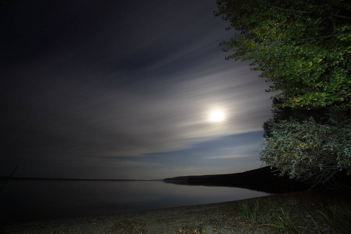 ночь, луна, озеро, Михаил Псарёв
