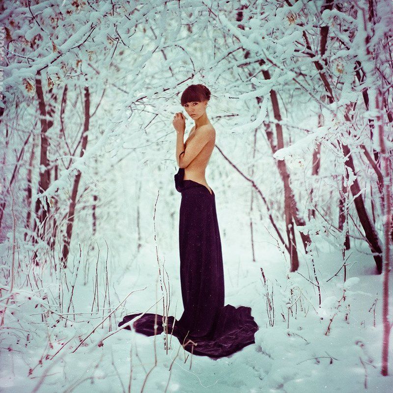 ню, зима, девушка, лес *** фото превью