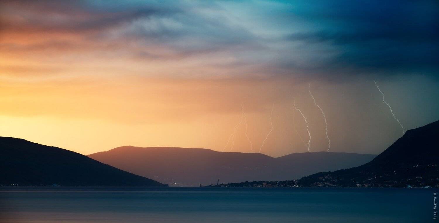 porto, montenegro, море, закат, черногория, адриатика, залив, гроза, дождь, Alexander Martynov