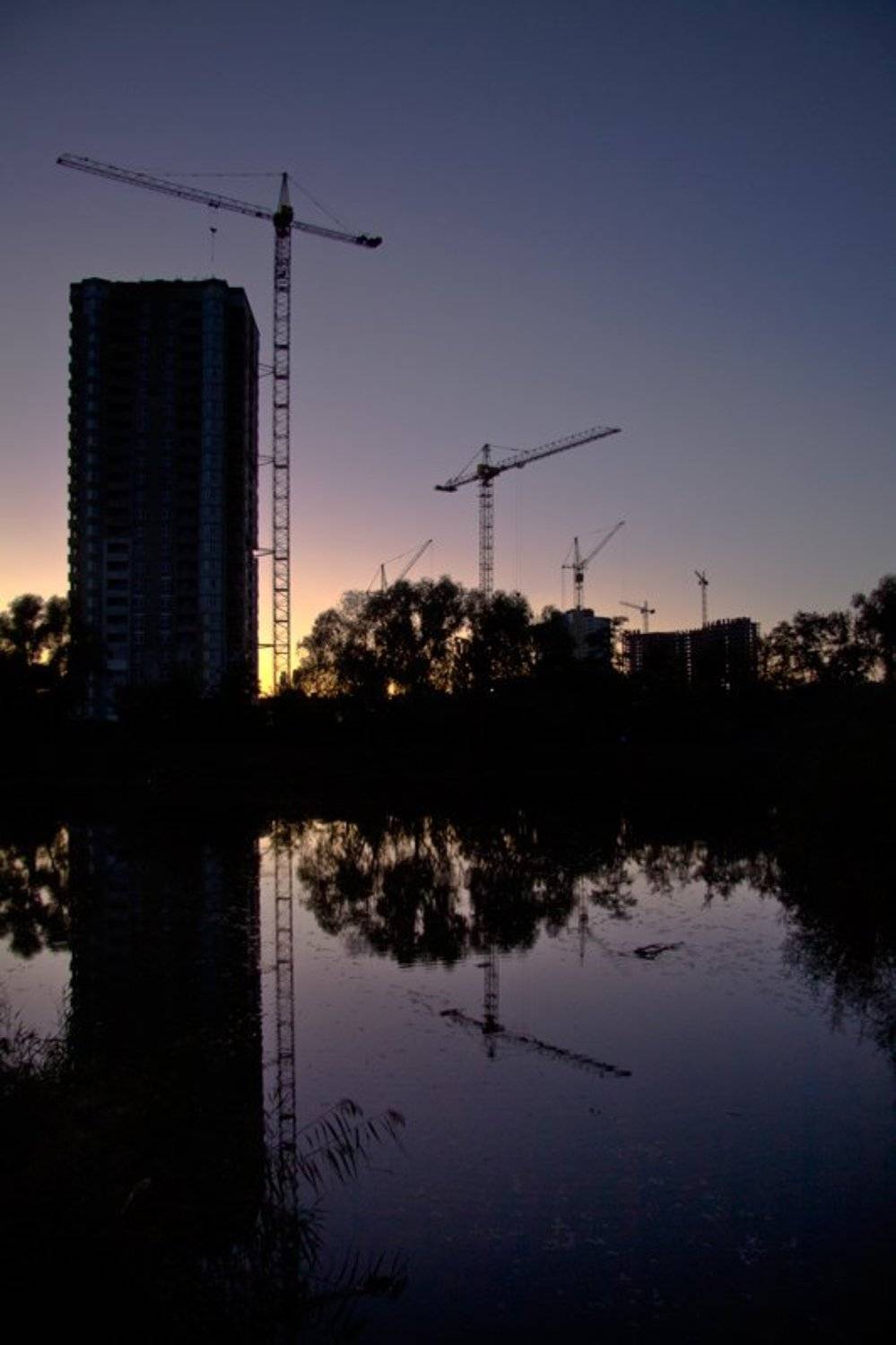 стройка, кран, закат, отражение, Золотарев Сергей