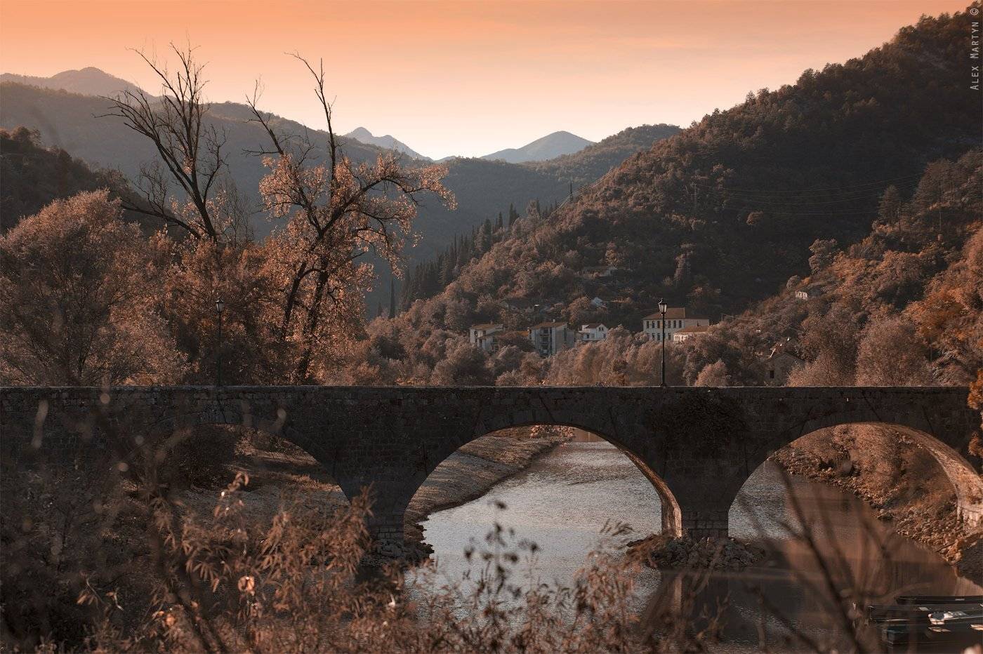 река црноевича, черногория, мост, закат, горы, Alexander Martynov