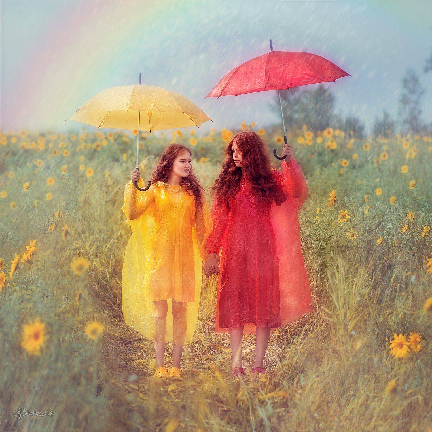 девушка, сестры, дети, красный, желтый, лето, портрет, импрессионизм, girl, portreit, sisters, children, red, yellow, impessionism, Марина Семёхина