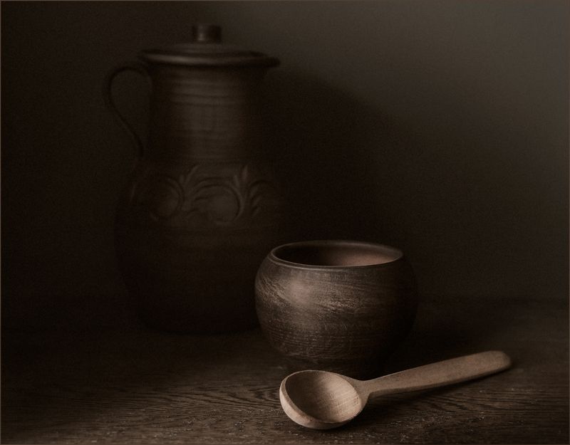 ложка, горшок, кувшин, натюрморт, объем, свет, тень *** фото превью