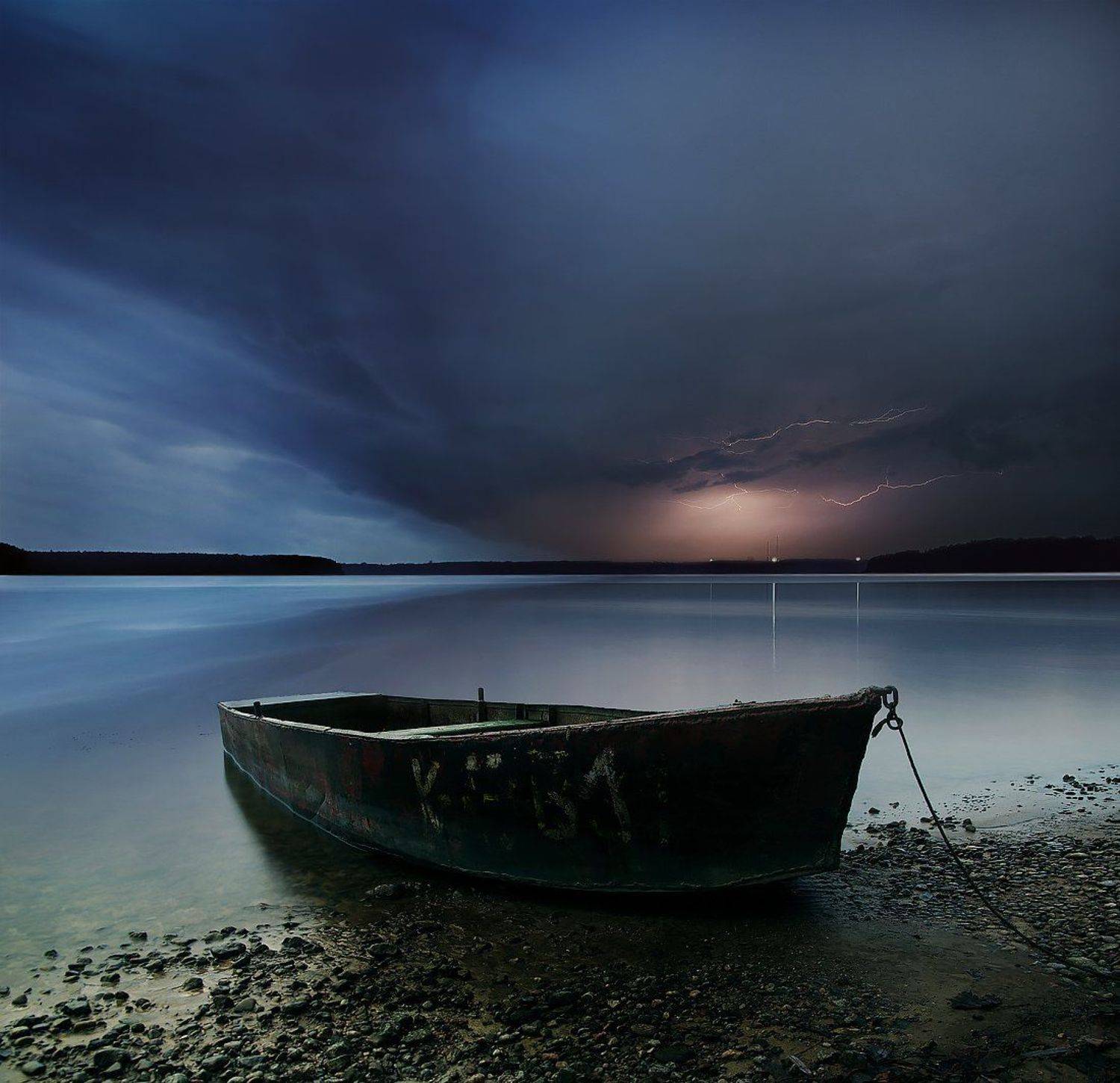 Lithuania, long exposure, boat, water, lightning, clouds, storm, sky, evening, lights, horizont, Mindaugas Žarys