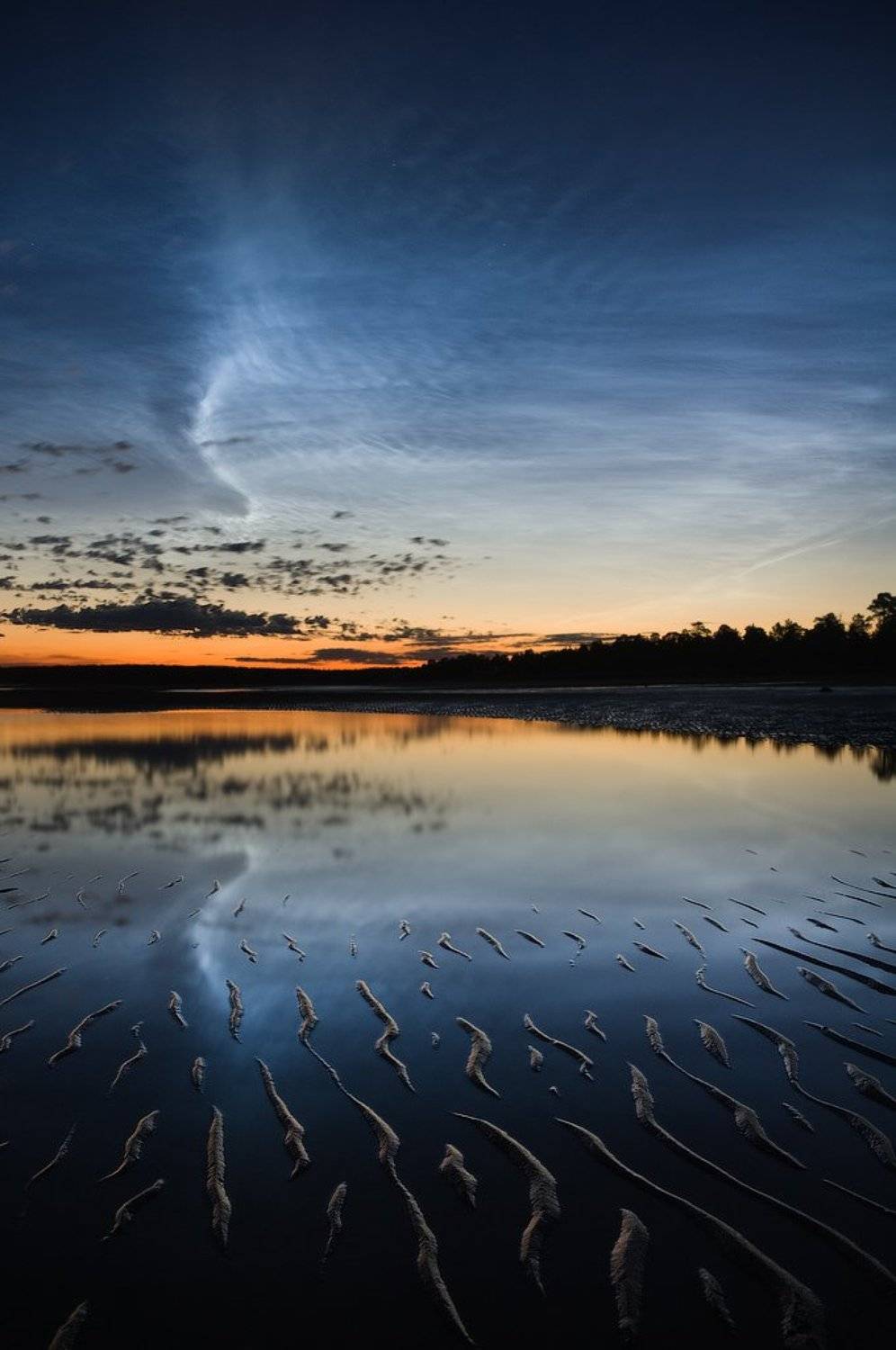 белое, море, серебристые, облака, ночь, sea, clouds, night, Дмитрий