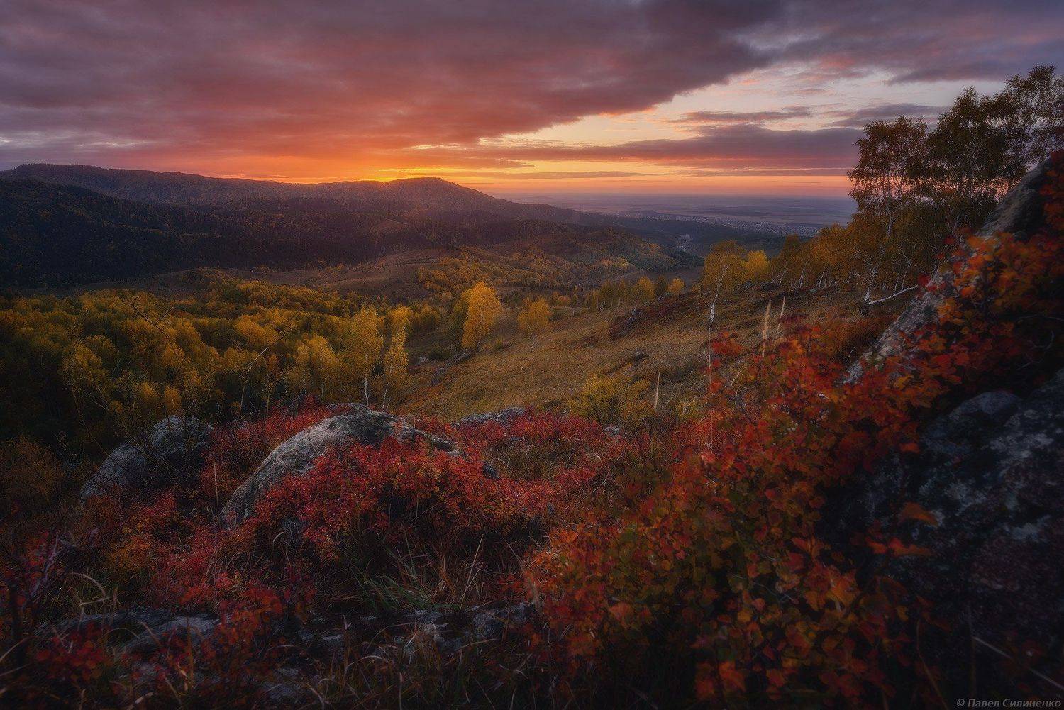 Пейзаж, Алтай, осень, горы, заря, закат, тучи, октябрь, Павел Силиненко