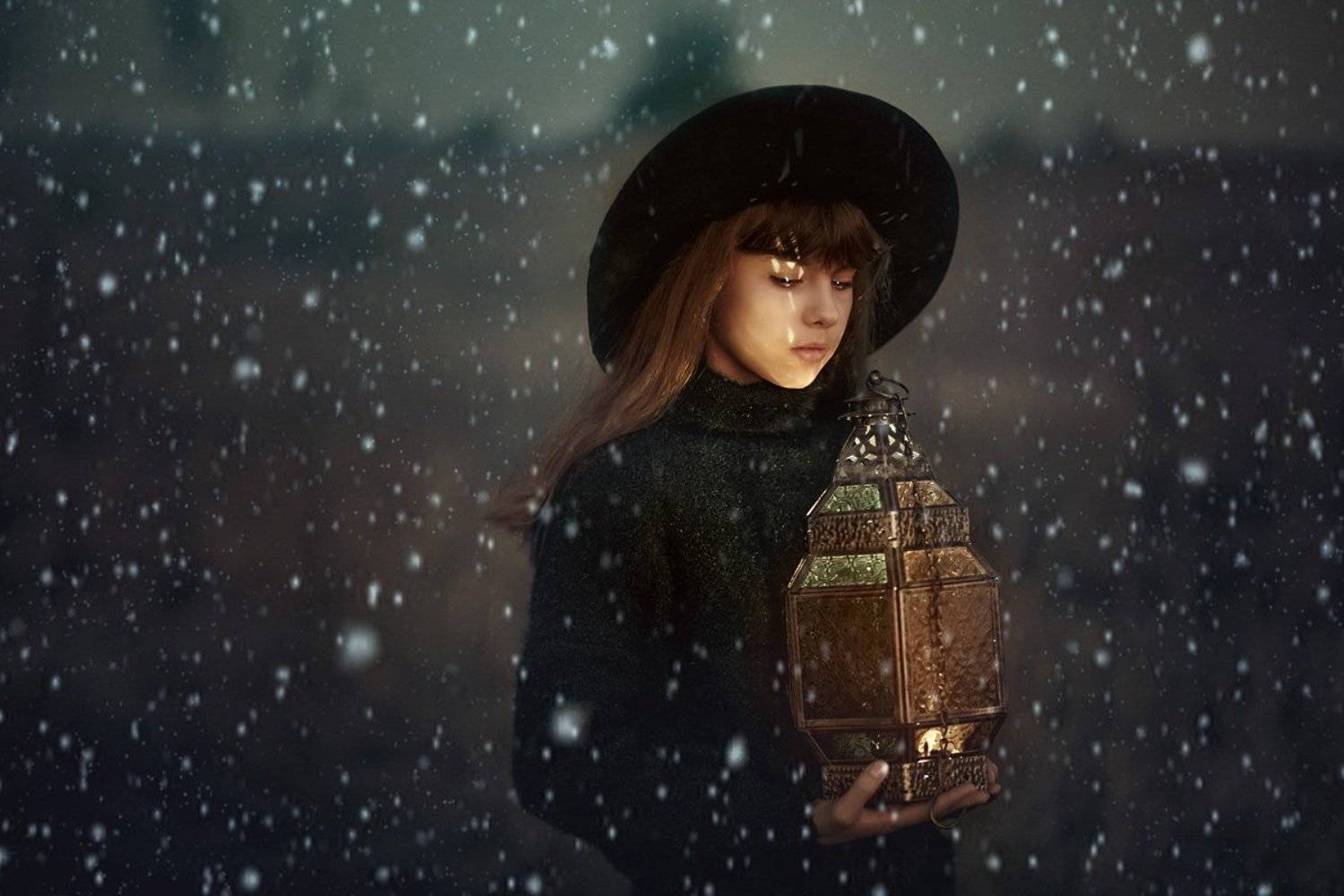 арт, осень, фонарь, свет, цвет, шляпа, девочка, художественный, сказочный, волшебный,, Марина Кондратова