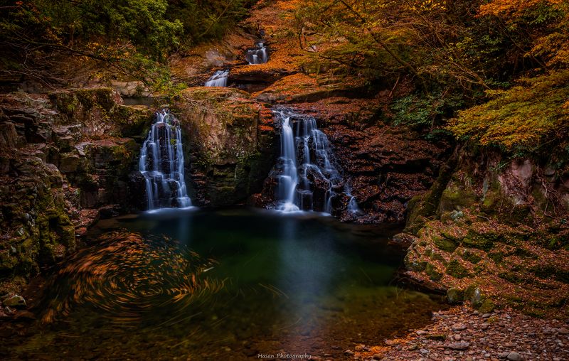 nature autumn waterfall landscape mountain rocks  [ The 48 waterfalls of Akame ] фото превью