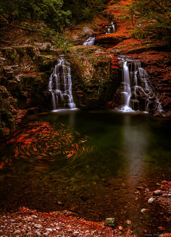 waterfalls nature landscape autumn rocks mountain  [ The 48 waterfalls of Akame ]  фото превью