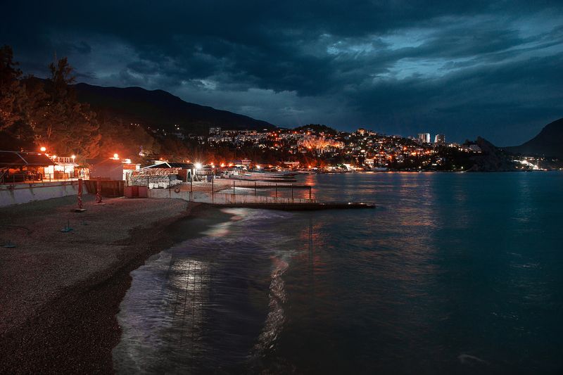 Крым, пейзаж, вечер, город, море Крымский вечер фото превью