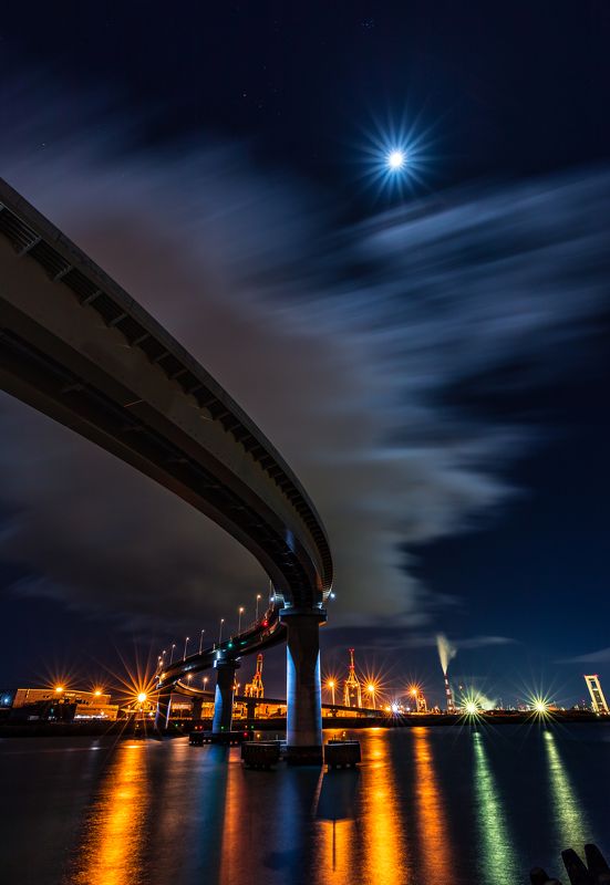 moon nightscape road sea japan long exposure  \