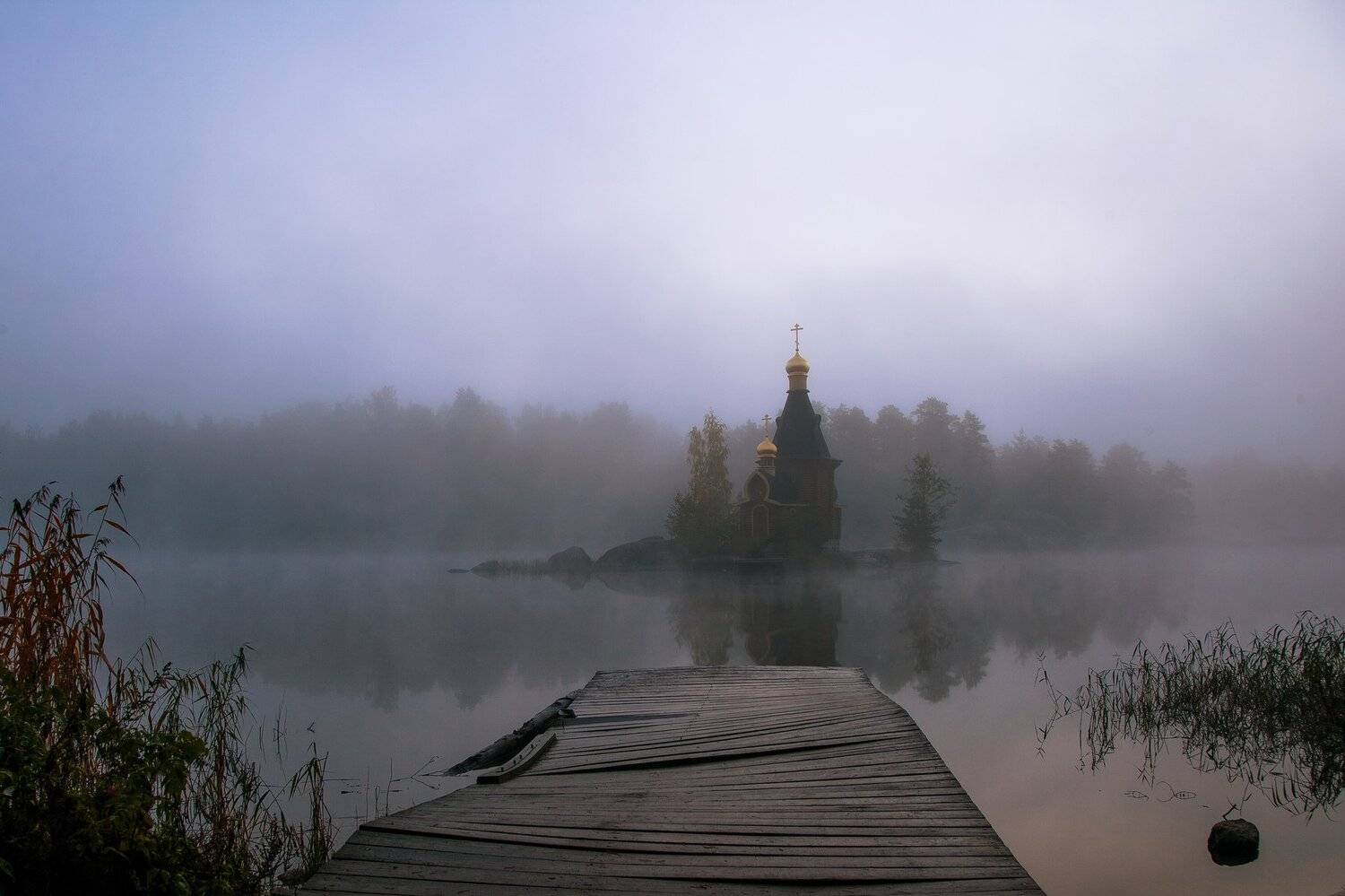 храм, церковь, рассвет, река, небо, утро, осень, Александр Игнатьев