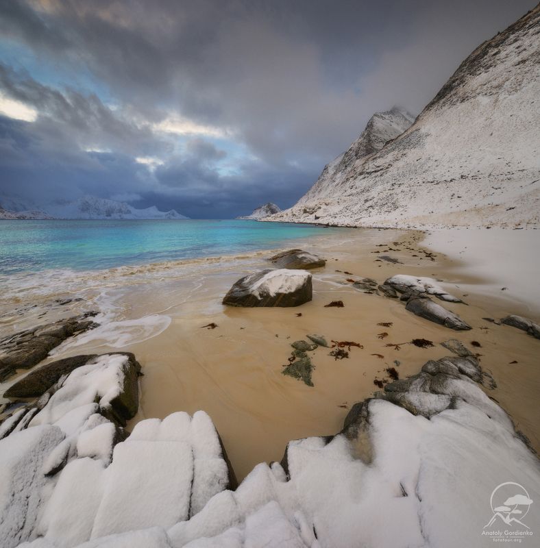 пейзаж, природа, море, норвегия, лофотены Haukland фото превью