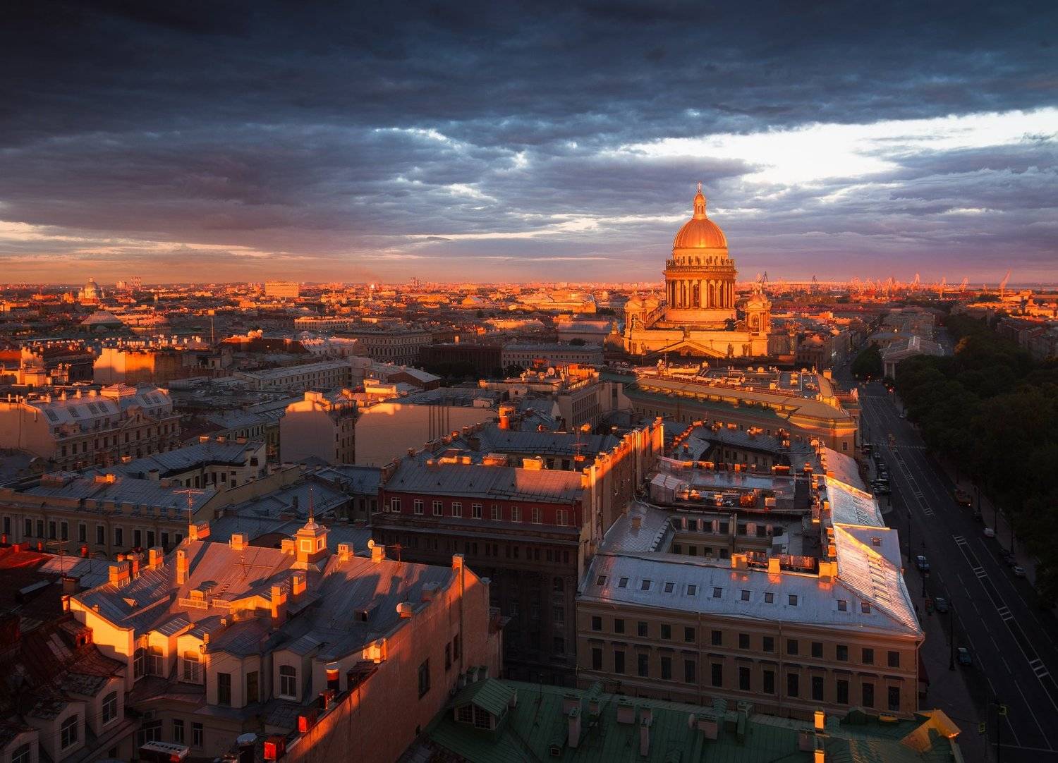 Санкт-Петербург, город, рассвет, высота, храм, крыша, пейзаж, архитектура, Голубев Алексей