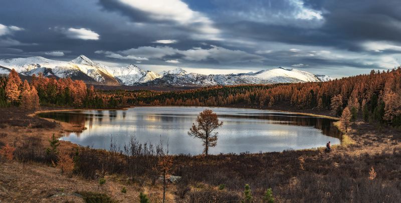 киделю, осень, алтай, горный алтай,, северо-чуйский хребет Закат на горном озере. фото превью