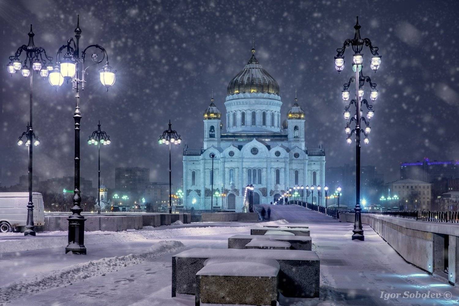 храм христа спасителя, москва, вечер, патриарший мост, зима, снег, christ the savior cathedral, moscow, evening, patriarchal bridge, winter, snow, Игорь Соболев