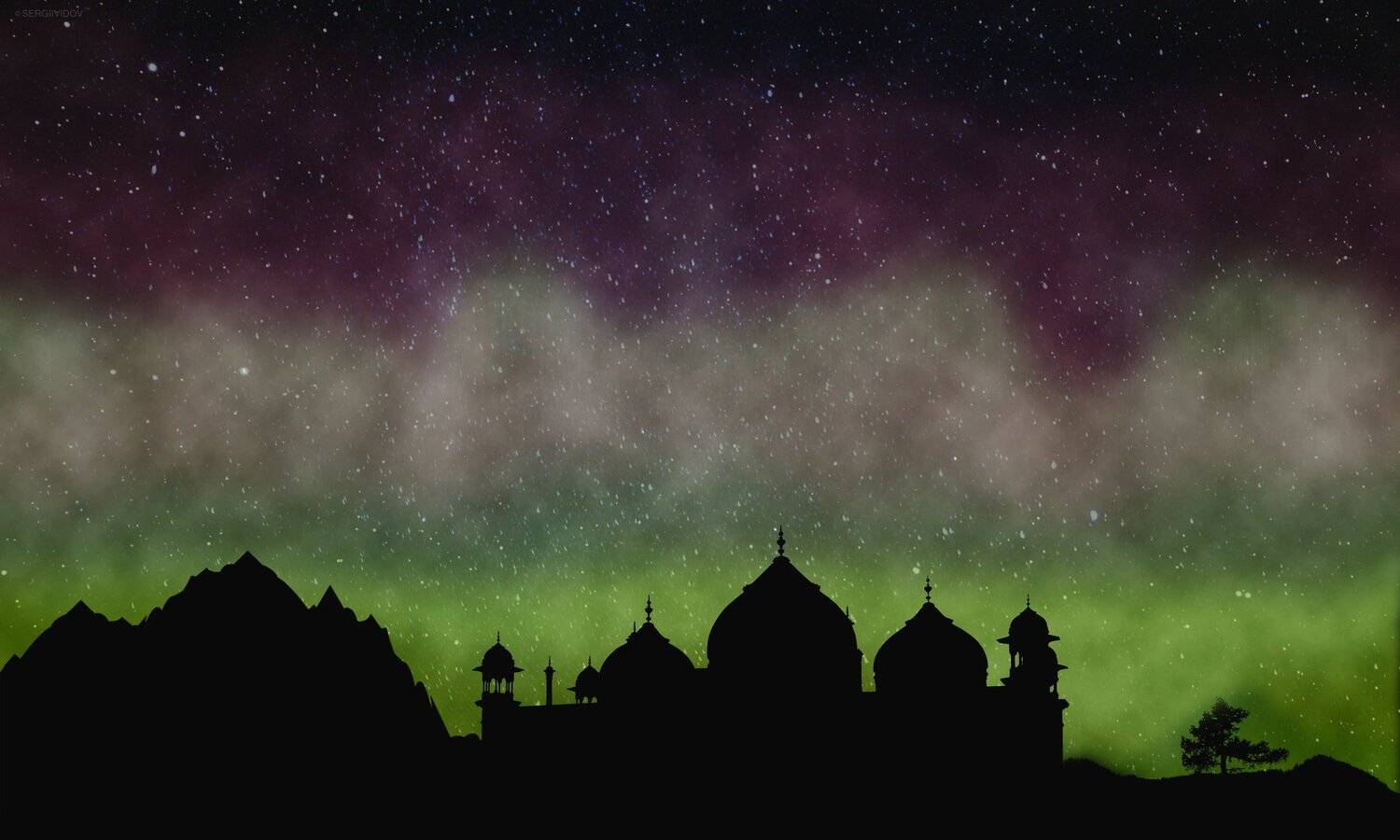 ночь, небо, дворец, горы, Sergii Vidov