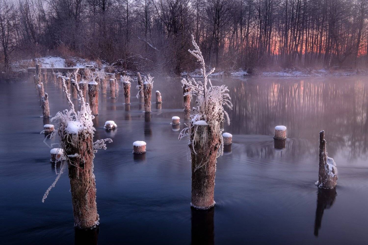 шатура, пейзаж, озеро, белое, сваи, зима, лед, снег, вода, Андрей Чиж