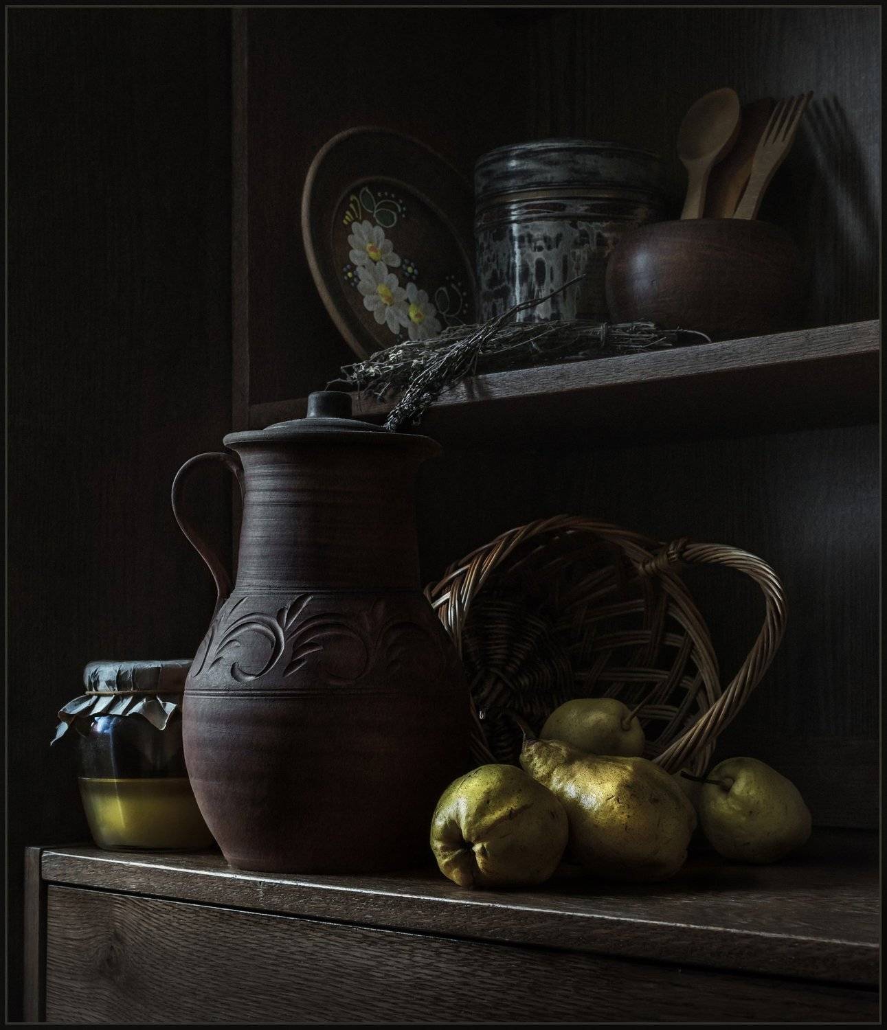 груши, кувшин, мёд, корзина, натюрморт, Андрей Угренинов