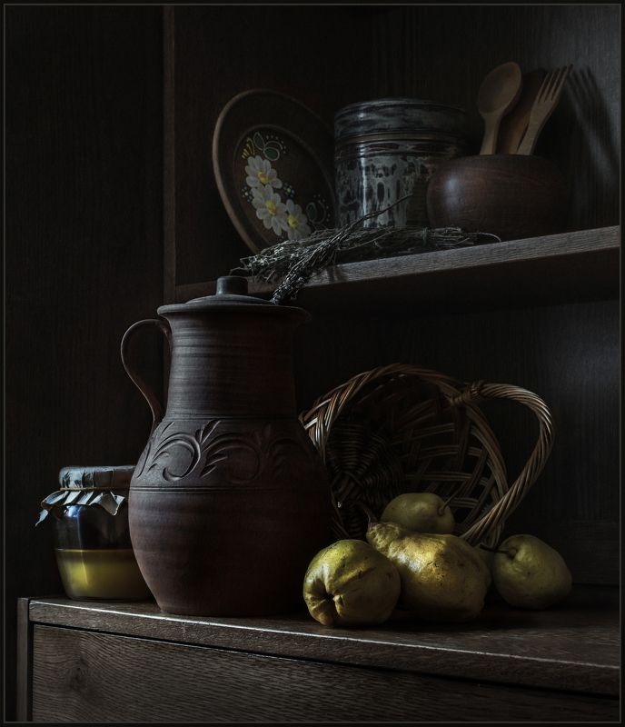 груши, кувшин, мёд, корзина, натюрморт *** фото превью
