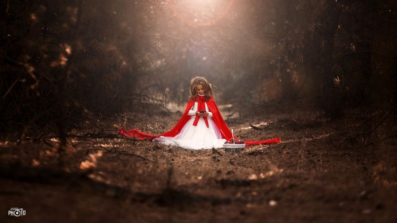 лес, ребенок, яблоко, свет, красный  фото превью