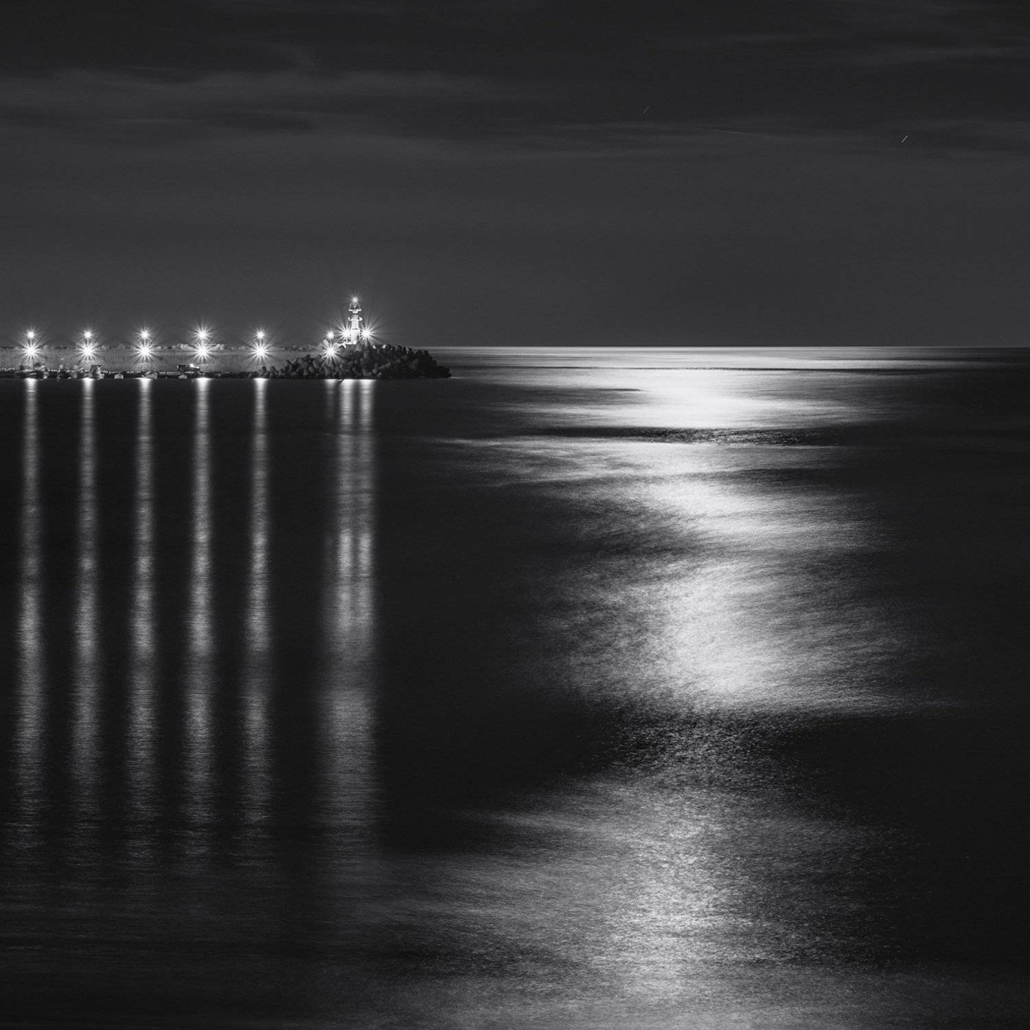 ночь море вода огни свет лунный, Ра Вера