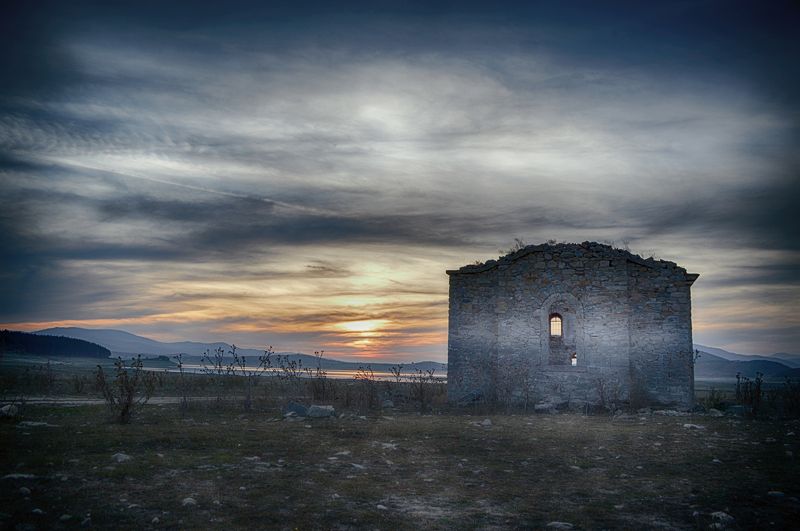 John of Rila, church, dam, t. Ivan Rilski, Bulgaria, Jrebchevo, landscape, sunset, Иоанн Рильский, церковь, Болгария, пейзаж, закат, \