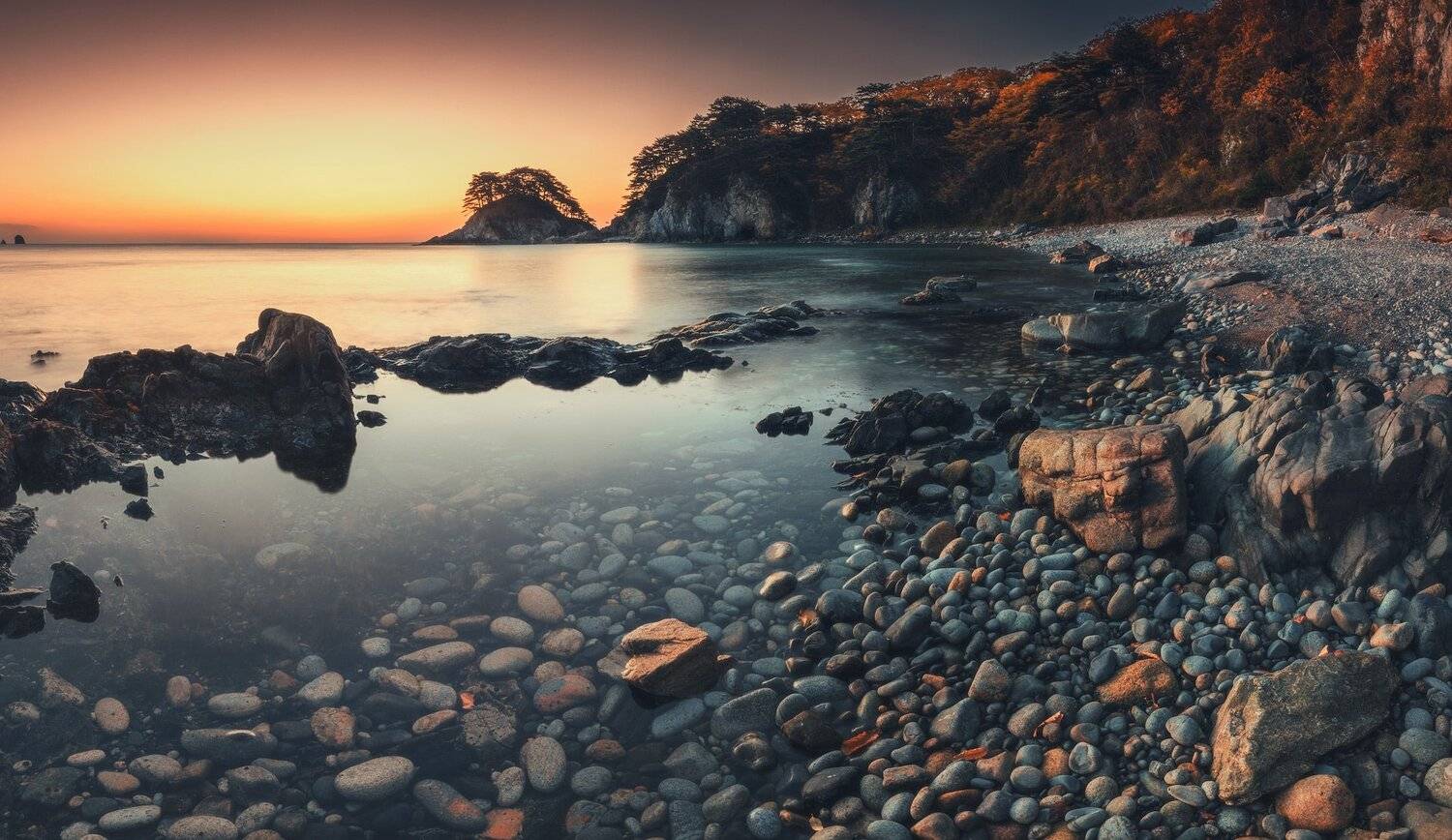 панорама, осень, скалы, море, утро, Андрей Кровлин