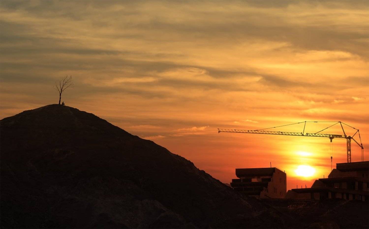 закат, человек, строительство, одиночество, Наталия Протасова