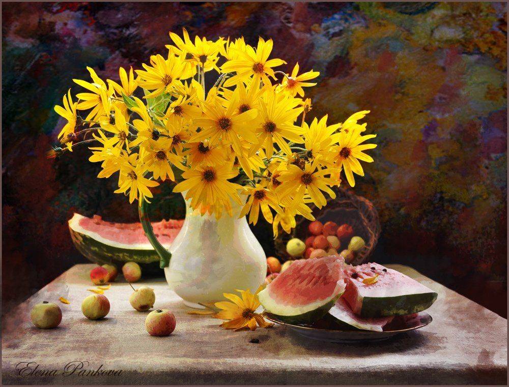 осень, арбуз, цветы, яблоки, Elena Pankova