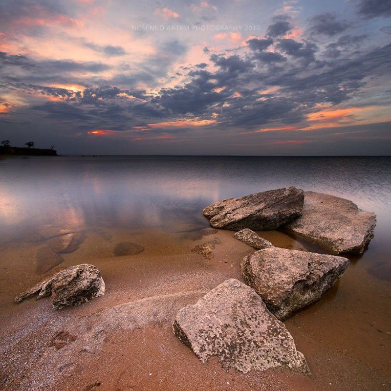 пейзаж, закат, камни, каховка *** фото превью