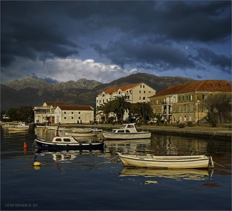 тиват, черногория, лодки, берег, путешествия, tivat, montenegro, Виктор Перякин