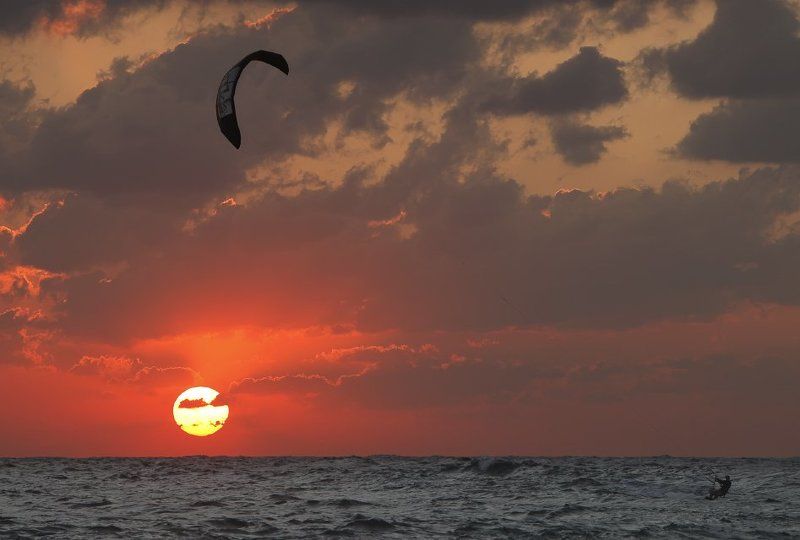 кайт, кайтинг, средиземное море, закат, осень Осень средиземноморья фото превью