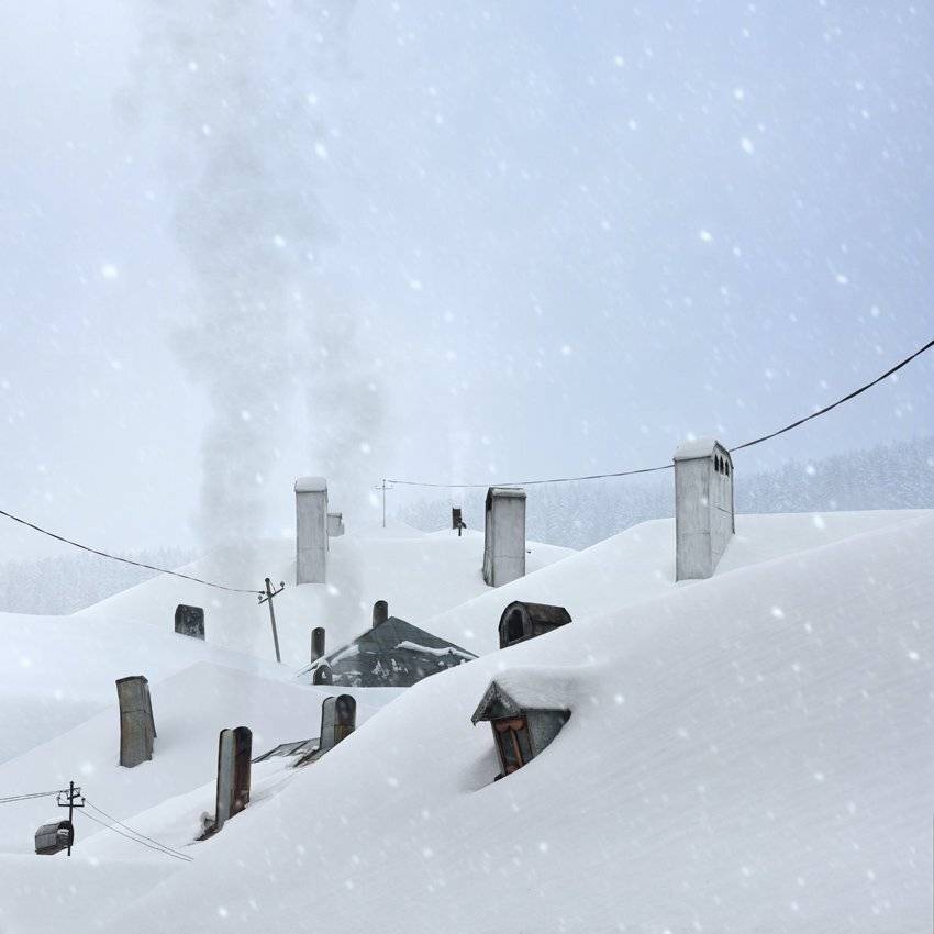 snow, winter, smoke, roof, forest, mounting, cold, sky, blue, Caras Ionut
