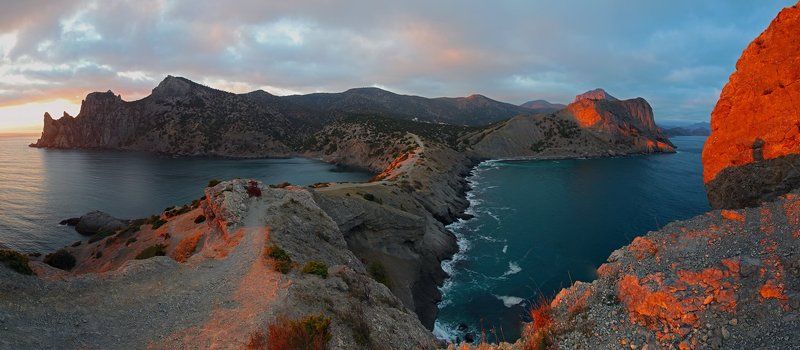 крым, горы, небо, облака, свет, закат, вечер, осень, пейзаж, природа, море, панорама, новый свет, мыс, капчик, Капчик фото превью