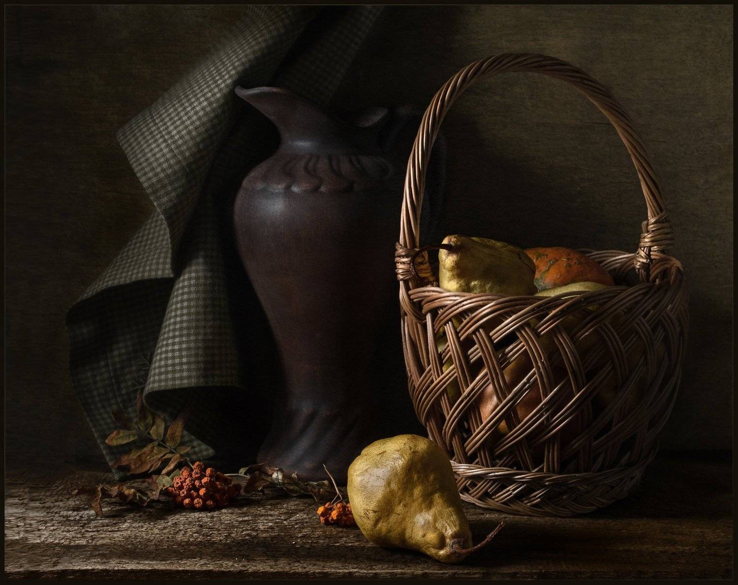 груша, корзина, кувшин, натюрморт, Андрей Угренинов