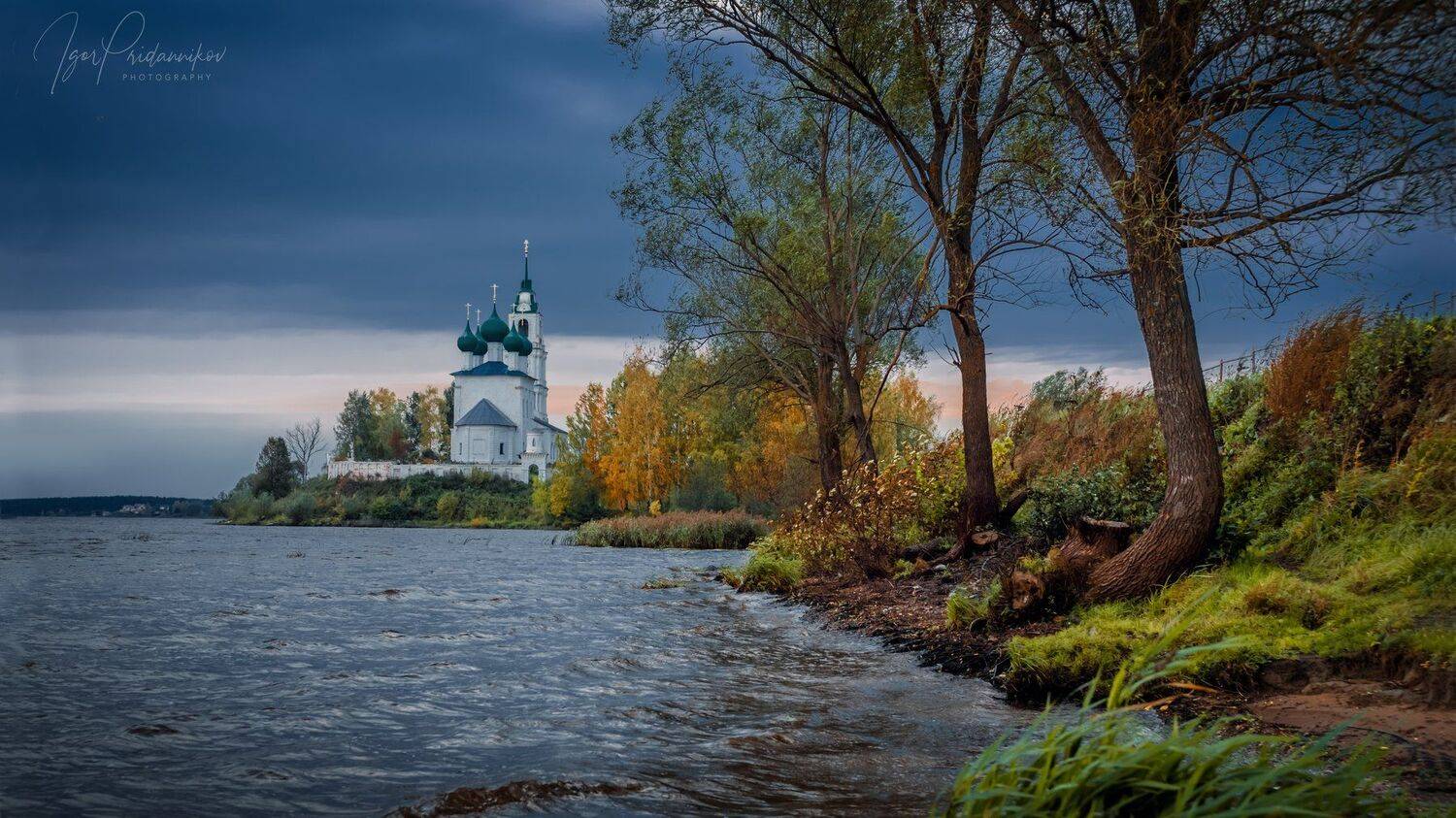 река, волга, вечер, диево городище, церковь, храм, Игорь Приданников