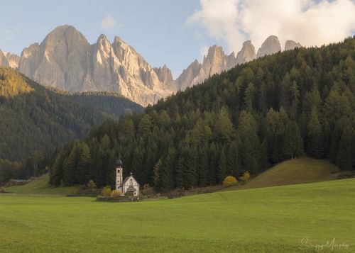 Church St.Johann in Ranui. Dolomites.
