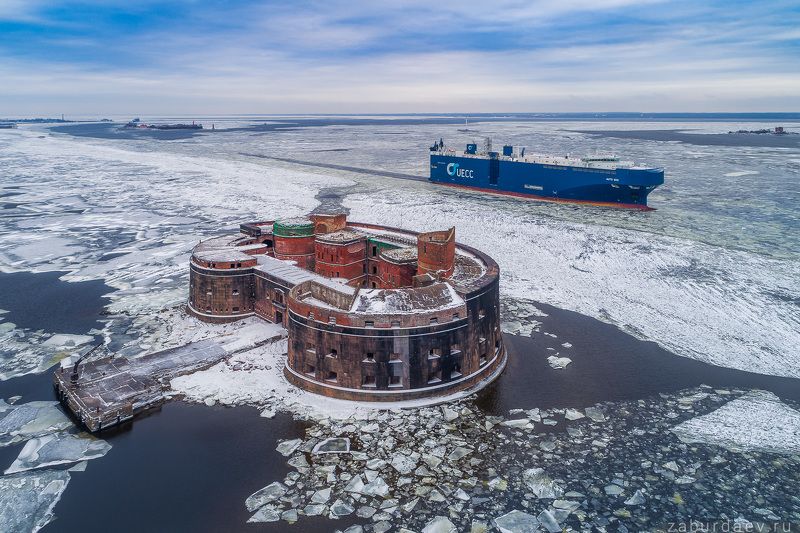 россия, петербург, санкт-петербург, кронштадт, зима, форт, крепость, дрон, квадрокоптер Форт Александр I фото превью