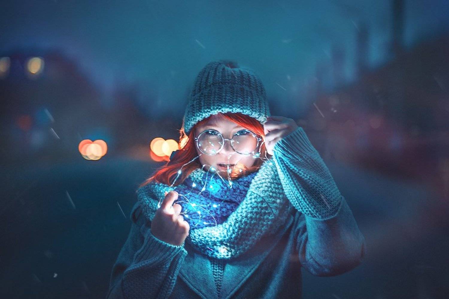 неон девушка огни город, Марина Бондарь