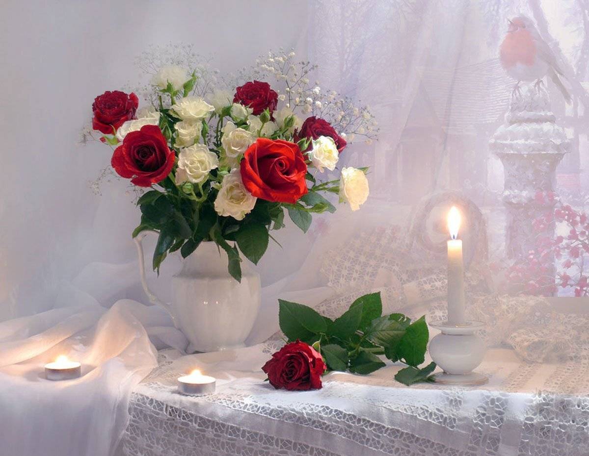 still life,натюрморт,цветы, фото натюрморт,  свечи, розы, подсвечник, зима, декабрь, Колова Валентина