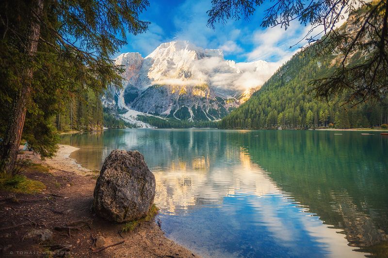 dolomites, dolomiti, italy, italia, amore, lago, braies, alps, landscape, light, rocks, mountains, shadows, beautiful, trees, stone, awesome, amazing, reflection Lago di Braies фото превью
