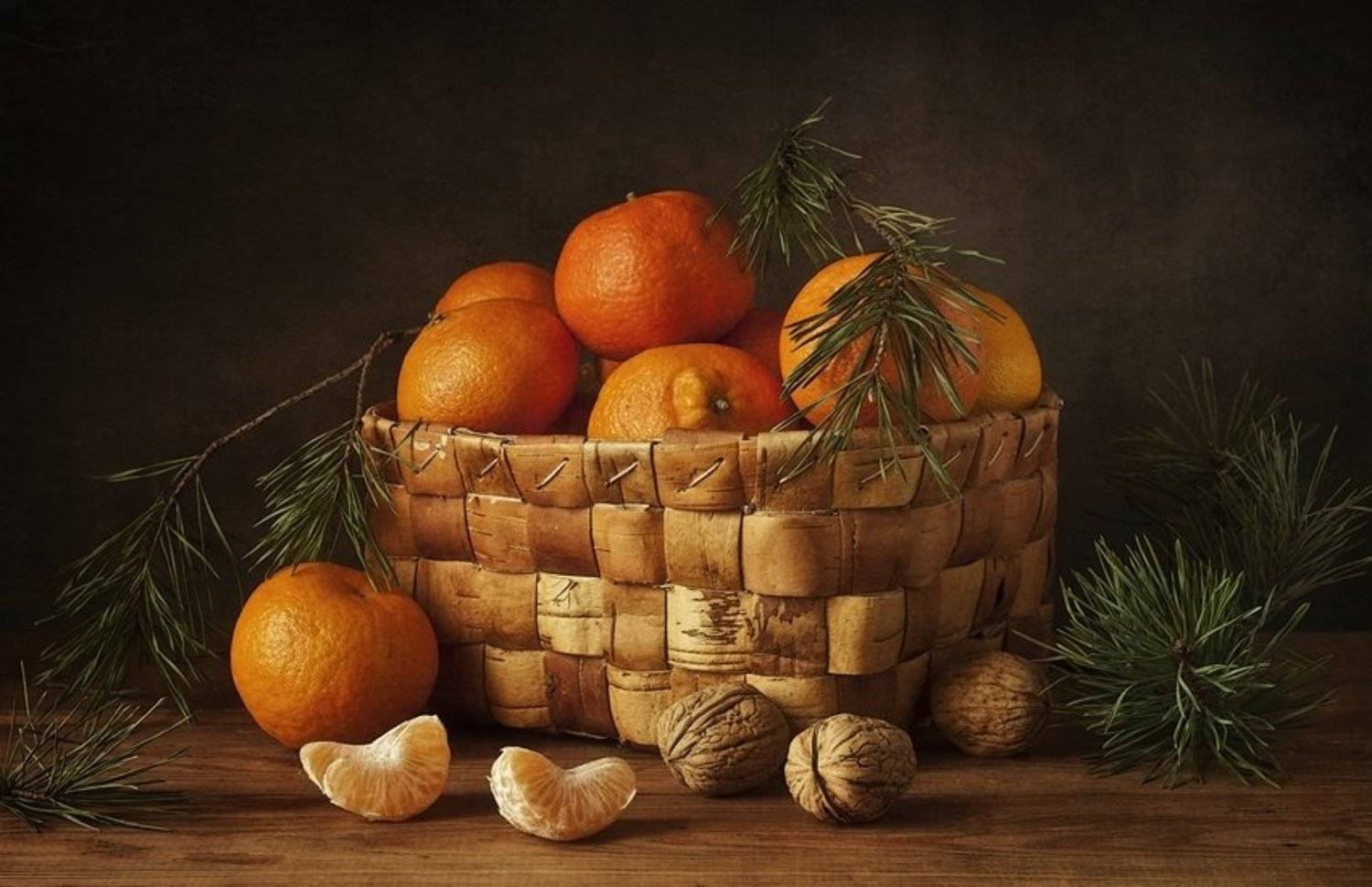 натюрморт,мандарины,орехи, Наталия К